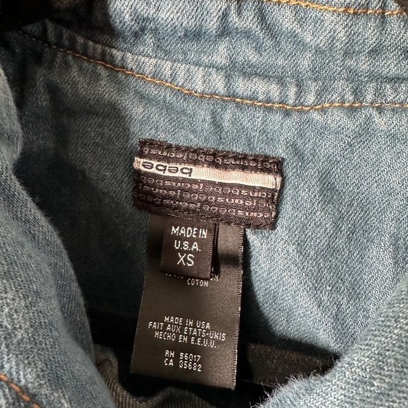 Bebe medium wash military style denim jean button fitted y2k 2000s jacket coat - Picture 3 of 5